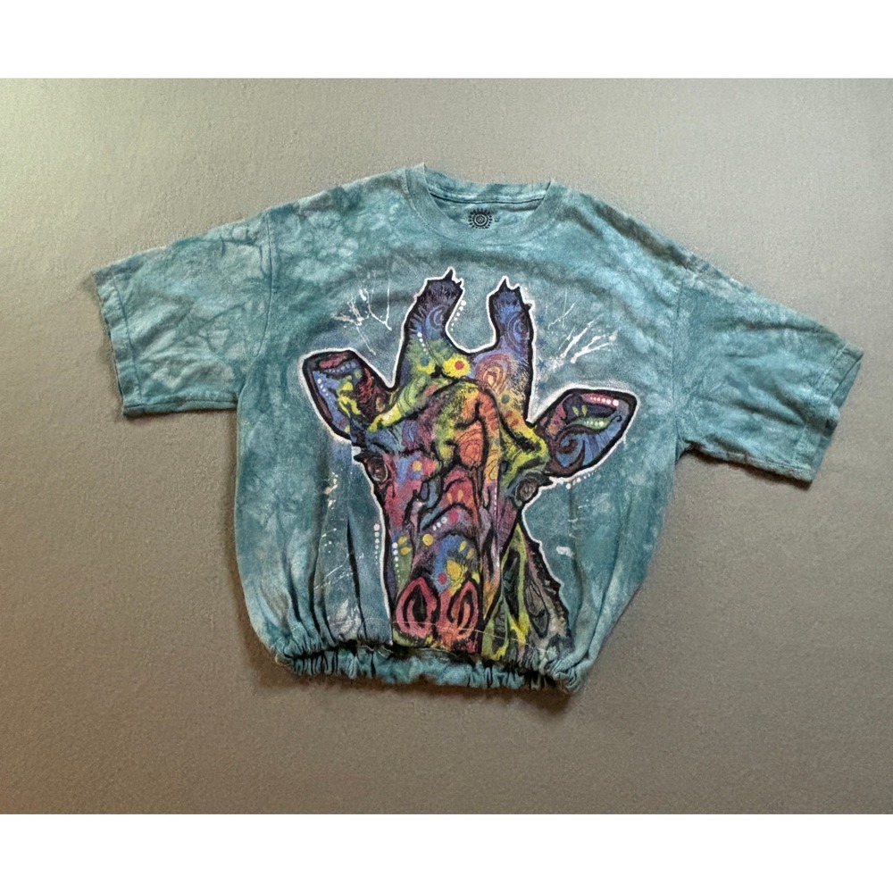 The Mountain Giraffe Tie Dye T-Shirt Womens M Blue Elastic Hem San Diego Zoo